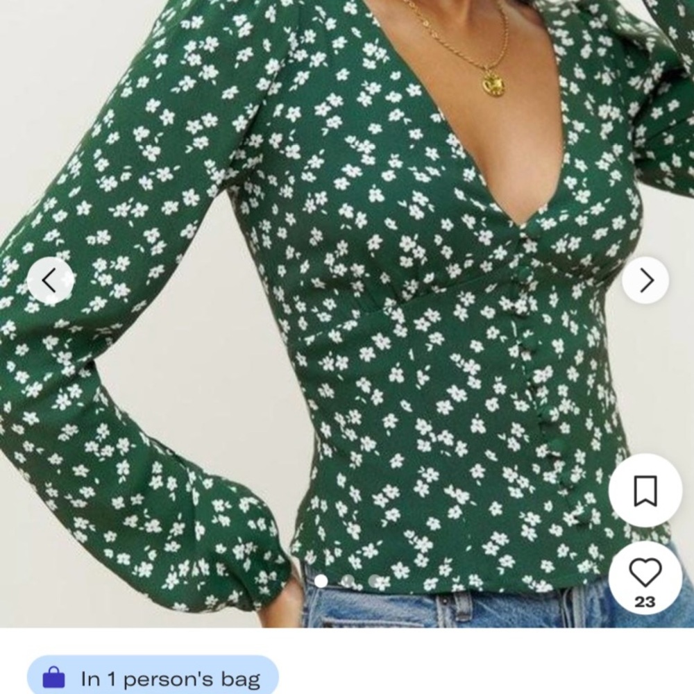 Reformation Green and White Fitted Blouse